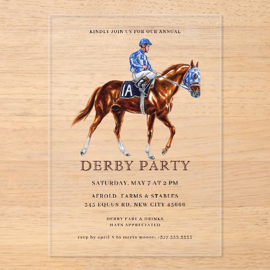 Modern Race Horse Derby Party Equestrian Acryl Uitnodigingen (Voorkant)