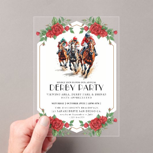 Modern Race Horse Derby Party Equestrian Acryl Uitnodigingen (Insitu (Draagbaar))