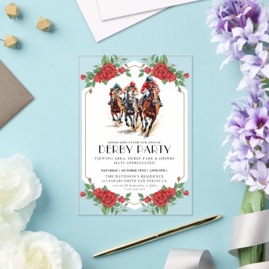 Modern Race Horse Derby Party Equestrian Acryl Uitnodigingen (Insitu (Huwelijk))
