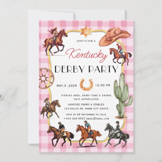 Modern Race Horse Derby Party Equestrian Kaart (Voorkant)