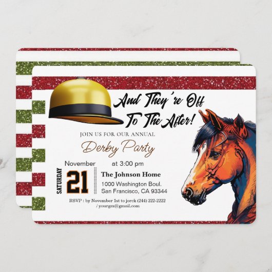 Modern Race Horse Derby Party Equestrian Kaart (Voorkant / Achterkant)