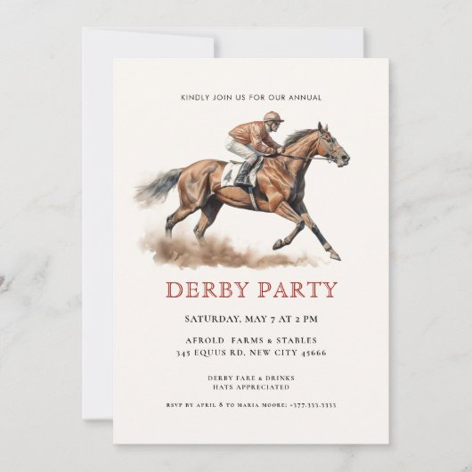 Modern Race Horse Derby Party Equestrian Kaart (Voorkant)