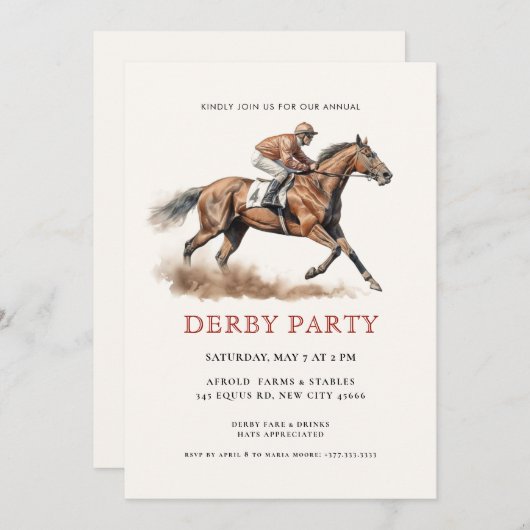 Modern Race Horse Derby Party Equestrian Kaart (Voorkant / Achterkant)