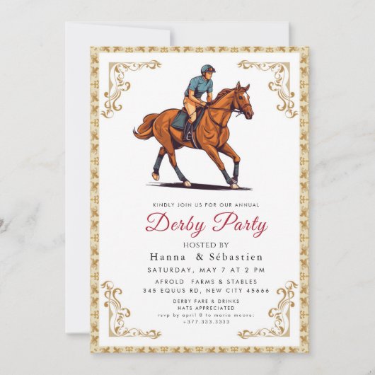 Modern Race Horse Derby Party Equestrian  Kaart (Voorkant)
