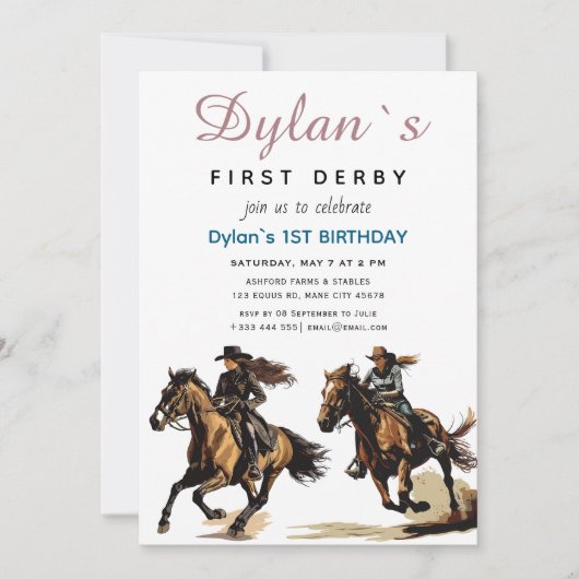 Modern Race Horse Derby Party Equestrian Kaart (Voorkant)