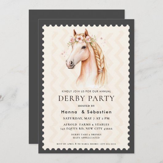 Modern Race Horse Derby Party Equestrian  Kaart (Voorkant / Achterkant)