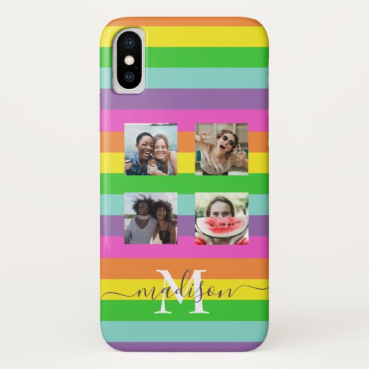 Modern Rainbow 4-fotoscriptnaam Monogram Case-Mate iPhone Case (Achterkant)