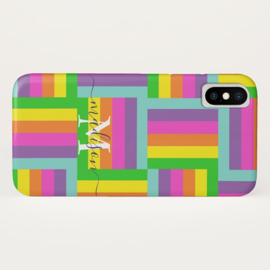 Modern Rainbow Abstract Script Naam Monogram Case-Mate iPhone Case (Achterkant (horizontaal))