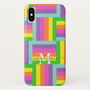 Modern Rainbow Abstract Script Naam Monogram Case-Mate iPhone Case