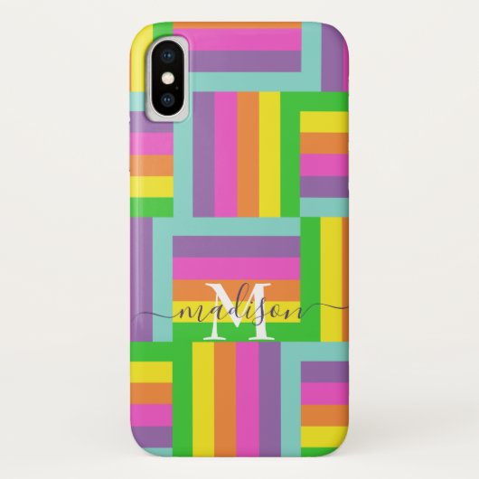 Modern Rainbow Abstract Script Naam Monogram Case-Mate iPhone Case (Achterkant)