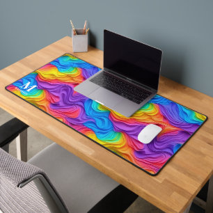 Modern Rainbow Abstract Swirls Monogram Bureaumat