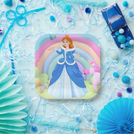 Modern Rainbow and Disney Princess Birthday Papieren Bordje (Feest)