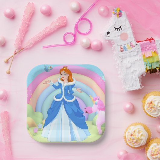 Modern Rainbow and Disney Princess Birthday Papieren Bordje (Feest)