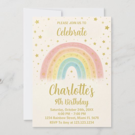 Modern Rainbow Birthday Invitation Kaart (Voorkant)