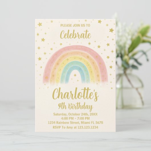 Modern Rainbow Birthday Invitation Kaart (Staand voorkant)