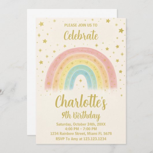 Modern Rainbow Birthday Invitation Kaart (Voorkant / Achterkant)