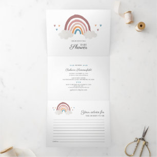 Modern Rainbow Boho Script Chic Baby shower Drieluik Uitnodiging