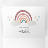 Modern Rainbow Boho Script Chic Baby shower Drieluik Uitnodiging (Binnenzijde eerst)