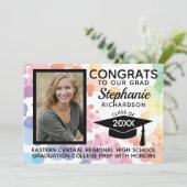 Modern Rainbow Bokeh Bubbles Foto Afstuderen Kaart (Staand voorkant)