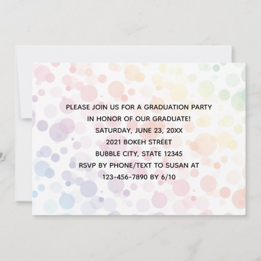 Modern Rainbow Bokeh Bubbles Foto Afstuderen Kaart (Achterkant)