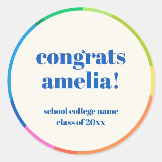 Modern Rainbow Custom Graduation Congratulations Ronde Sticker (Voorkant)