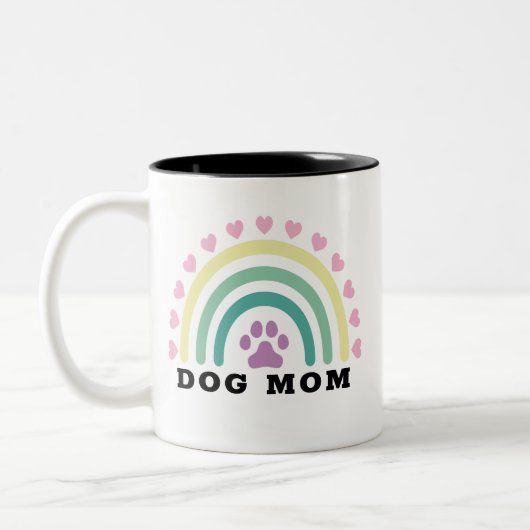Modern Rainbow Dog Mom Monogram Tweekleurige Koffiemok (Links)