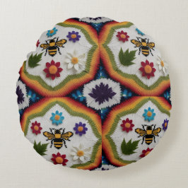 Modern Rainbow Fair Isle Knit Pattern Throw Pillow Rond Kussen