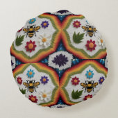 Modern Rainbow Fair Isle Knit Pattern Throw Pillow Rond Kussen (Achterkant)