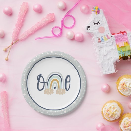 Modern Rainbow First Birthday Bord - Boy LB (Feest)