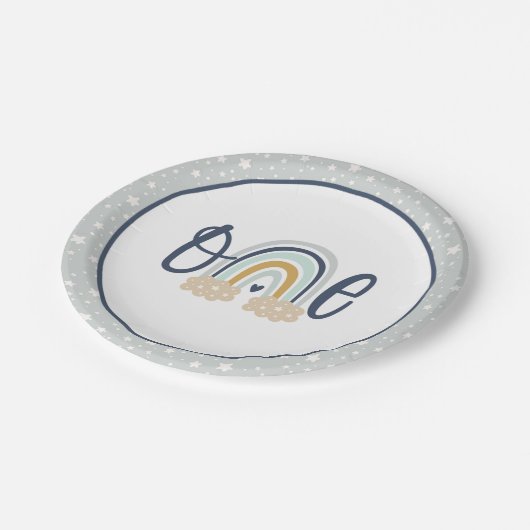 Modern Rainbow First Birthday Bord - Boy LB (Gekanteld)