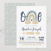 Modern Rainbow First Birthday Invitation - Boy LB Kaart (Voorkant / Achterkant)
