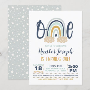 Modern Rainbow First Birthday Invitation - Boy LB Kaart