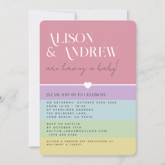 Modern Rainbow Gender Neutral Couple's Baby shower Kaart (Voorkant)