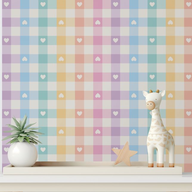 Modern Rainbow Gingham Schattige Girly Heart Patte Behang (Creator heeft geüpload)