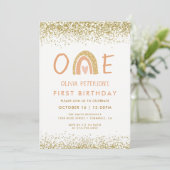 Modern Rainbow Girl 1st Birthday Invitation Kaart (Staand voorkant)