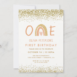 Modern Rainbow Girl 1st Birthday Invitation Kaart