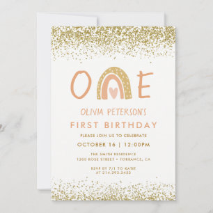 Modern Rainbow Girl 1st Birthday Invitation Kaart