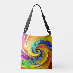 Modern Rainbow & Glam Gold Fun Pinwheel Crossbody Tas