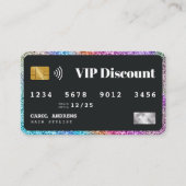 Modern Rainbow Glitter Black Haarstylist VIP Kortingskaartje (Voorkant)