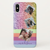 Modern Rainbow Glitter Fotocollage Monogram Case-Mate iPhone Case (Achterkant)