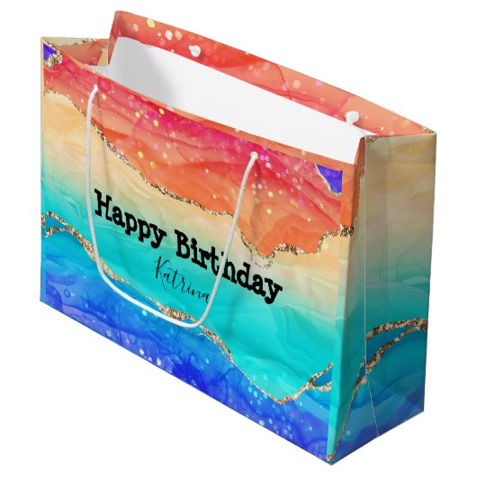 Modern Rainbow Glitter  Groot Cadeauzakje (Voorkant Gekanteld)