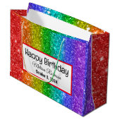 Modern Rainbow Glitter Happy Birthday Groot Cadeauzakje (Voorkant Gekanteld)