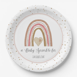 Modern Rainbow Glitter Roze Gouden Baby Sprinkle Papieren Bordje