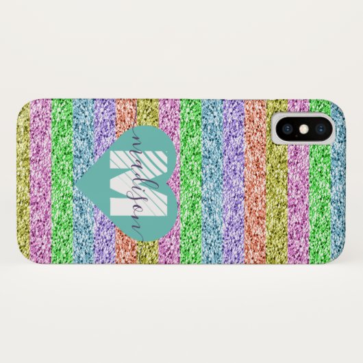 Modern Rainbow Glitter Script Naam Monogram Case-Mate iPhone Case (Achterkant (horizontaal))