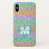 Modern Rainbow Glitter Script Naam Monogram Case-Mate iPhone Case (Achterkant)