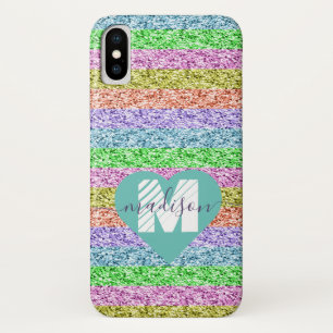 Modern Rainbow Glitter Script Naam Monogram Case-Mate iPhone Case
