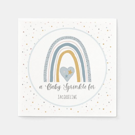 Modern Rainbow Gold Dusty Blue Boy Baby Sprinkle Servet (Voorkant)