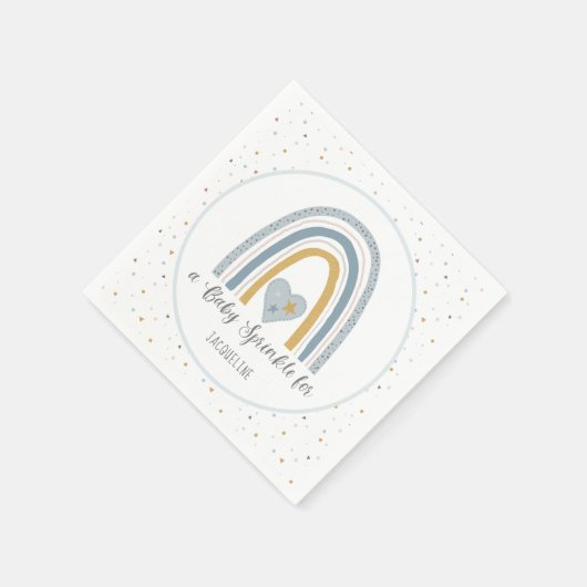 Modern Rainbow Gold Dusty Blue Boy Baby Sprinkle Servet (Hoek)