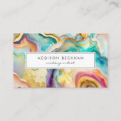 Modern Rainbow Gold Kleurrijke Abstracte Waterverf Visitekaartje (Voorkant)
