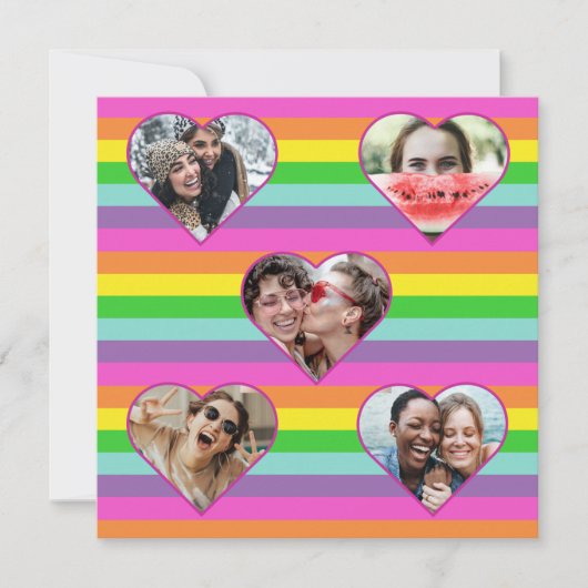 Modern Rainbow Heart 5-fotoscript Monogram Hol Feestdagenkaart (Voorkant)